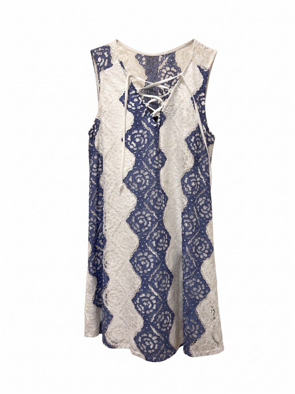 BCBGMAXAZRIA Blue & White Lace Lace-Up Dress -- Size Small - Picture 2 of 3